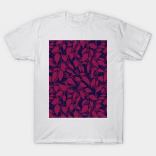 Minimalist Leaf Line Art Illustration as a Seamless Surface Pattern Design T-Shirt